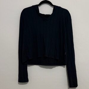 Athleta Black Ribbed V-Neck Long-Sleeve Top